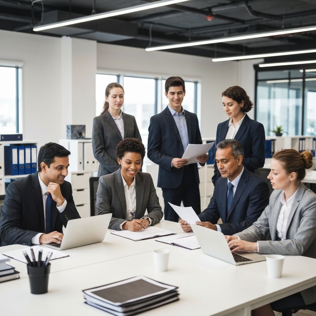 Legal team in modern law office